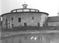 SA0741.29 - Photo of round barn with ducks and geese in duck pond on west side in foreground.